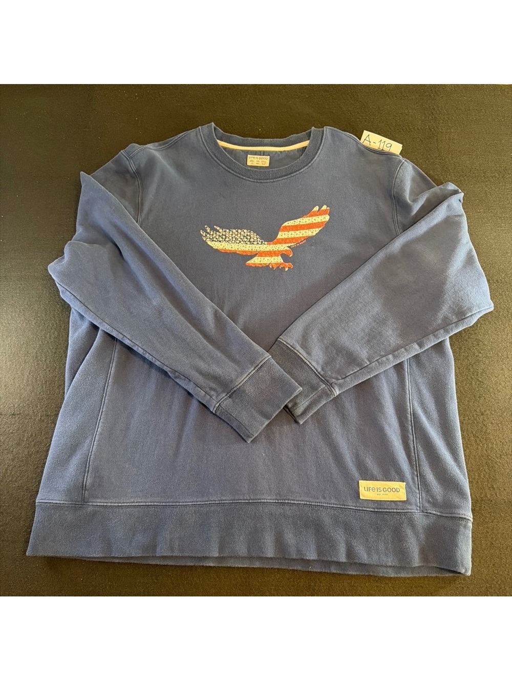 Life Is Good XXL Blue Eagle American Flag Crewneck Sweatshirt USA Graphic